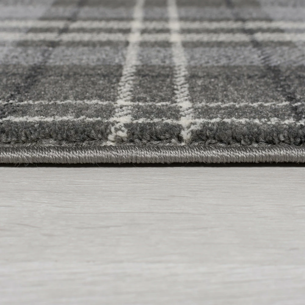 Xrugs Tartan Rugs Silver Grey Modern Check Design Mat Living Room Hall Runner Carpet