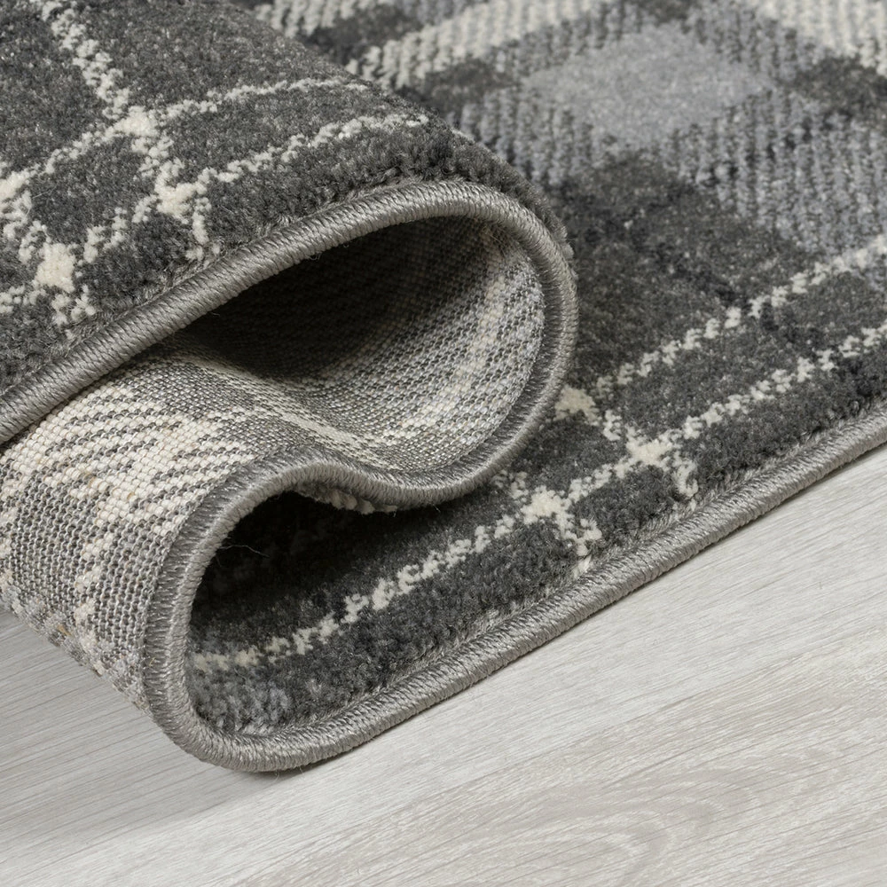 Xrugs Tartan Rugs Silver Grey Modern Check Design Mat Living Room Hall Runner Carpet