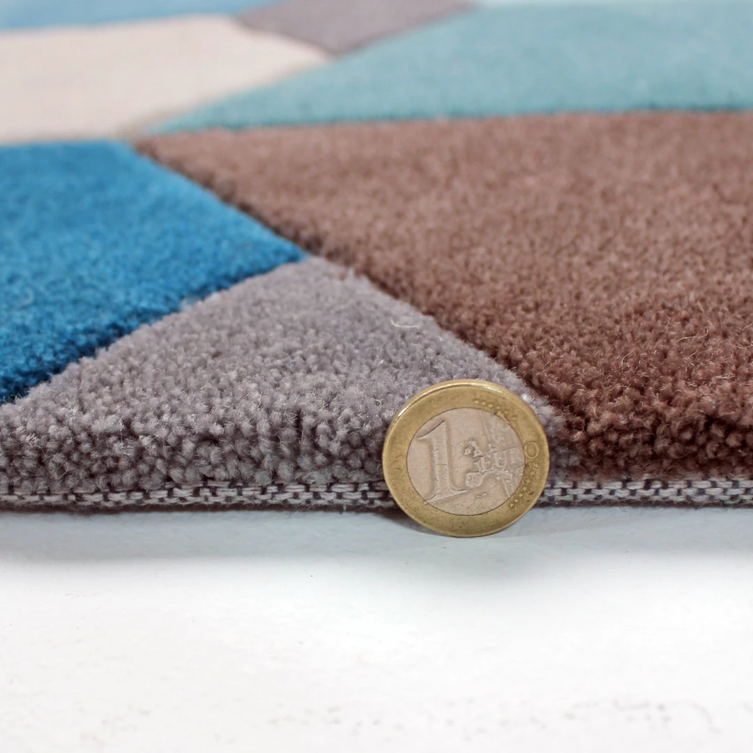 Xrugs Teal Blue Brown Grey Rug Geometric Hand Carved Pattern Carpet Modern Bedroom Mat