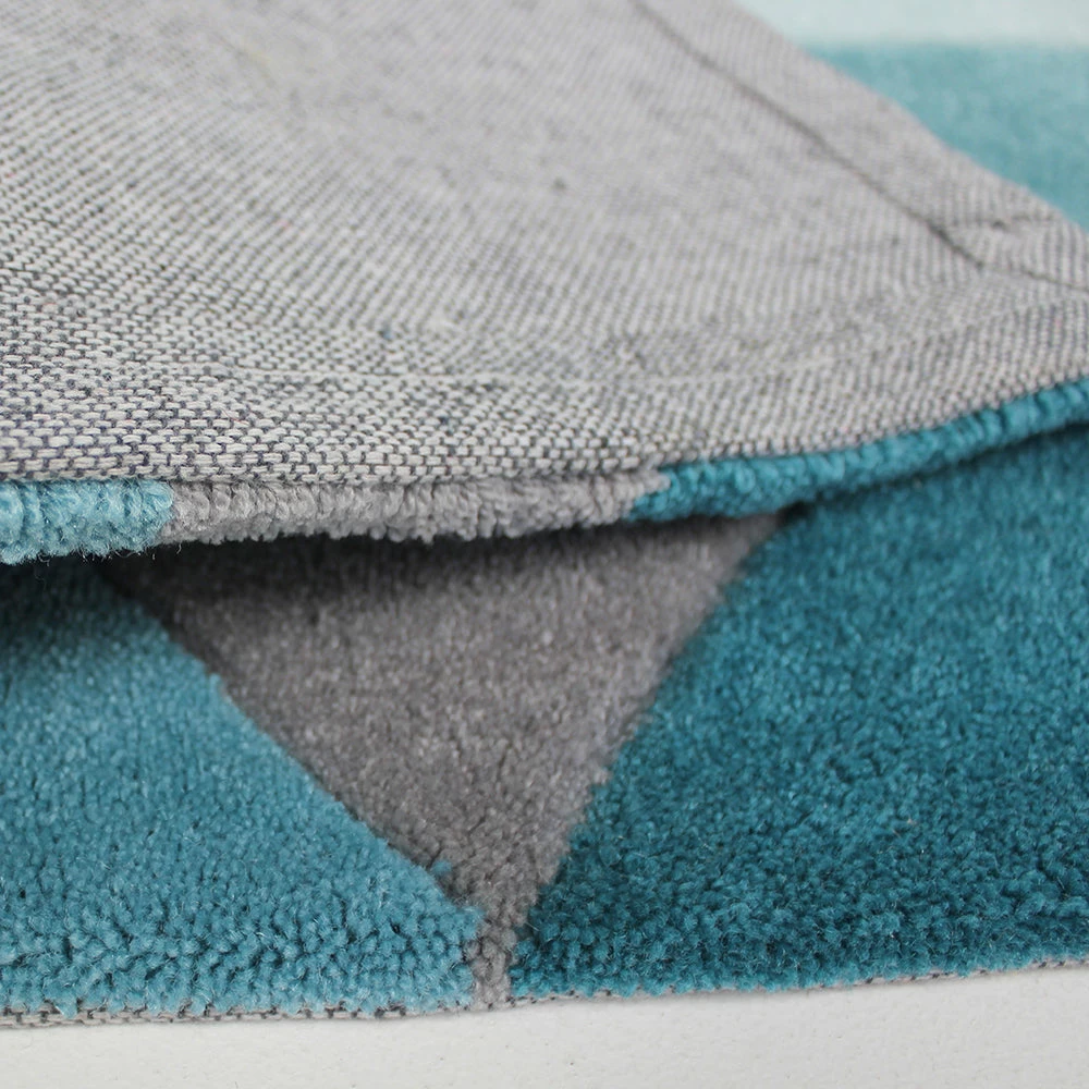 Xrugs Teal Blue Brown Grey Rug Geometric Hand Carved Pattern Carpet Modern Bedroom Mat