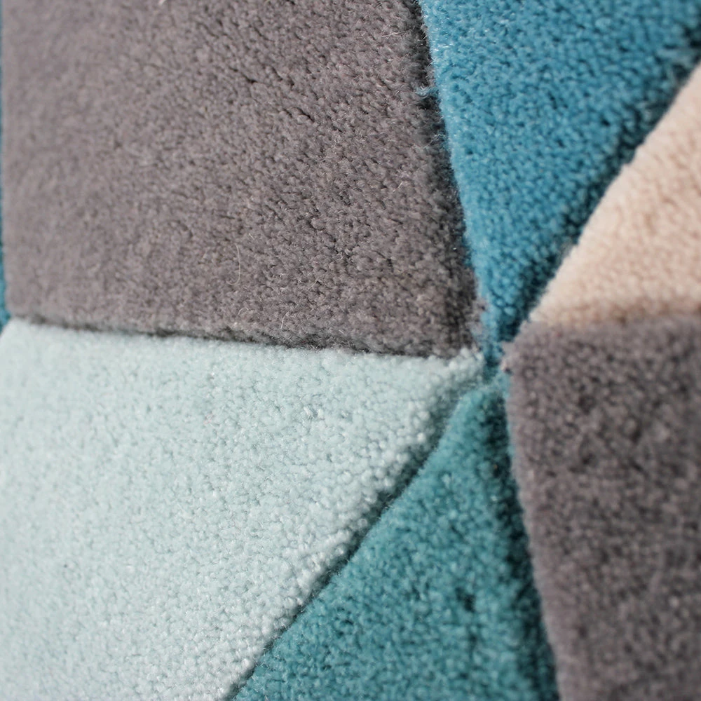 Xrugs Teal Blue Brown Grey Rug Geometric Hand Carved Pattern Carpet Modern Bedroom Mat