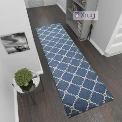 Xrugs Cotton Runner Rug Moroccan Trellis Pattern Washable Hallway Long Carpet Woven Hall Mat -75x300cm