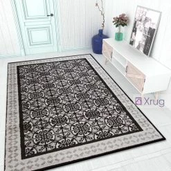 Xrugs Modern Grey Trellis Rug Oriental Pattern Carpet Small Large Woven Low Pile Living Room Mats