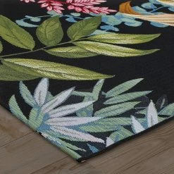 Xrug Outdoor Rug Black Tropical Multicoloured Design For Decking Garden Patio Balcony Large Small Floral Mat