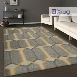 Xrugs Grey Yellow Rug Modern Design Carpet Geometric Large Small Living Room Woven Mat