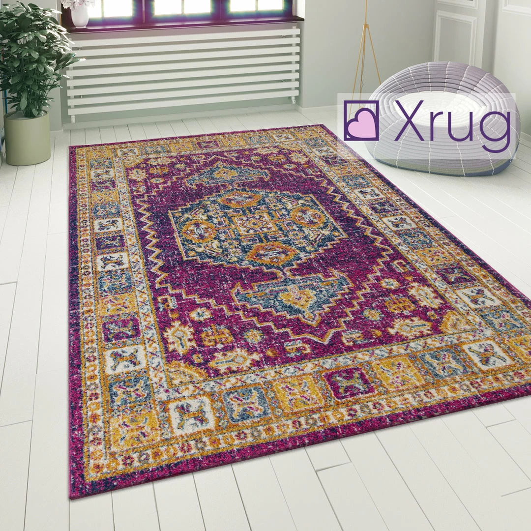 Xrugs Vintage Rug Pink Blue Yellow Oriental Style Look Woven Carpet Small X Large New