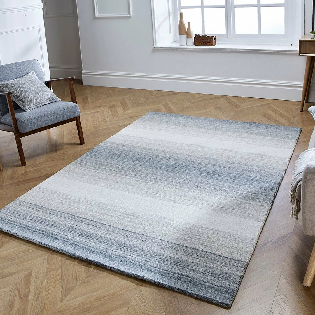 Xrug Wool Rug Striped Grey Cream Pattern Natural Heavy Carpet For Living Room Bedroom Area Mat Modern