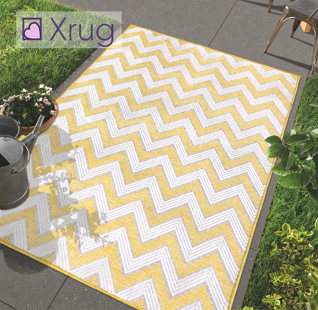 Xrugs Yellow Pattern Rug Indoor Outdoor Garden Patio Mat Water Resistant Runner Carpet
