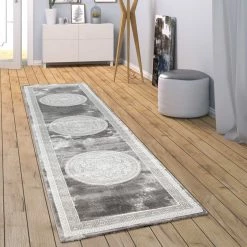 Xrugs Grey Baroque Style Rug Flower Pattern Extra Large Size Area Hallway Runner Mat