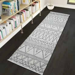 Xrugs Cotton Runner Rug 300cm Cream Grey With Tassels Aztec Machine Washable Natural Runner For Bedroom Hallway Cotton Rugs