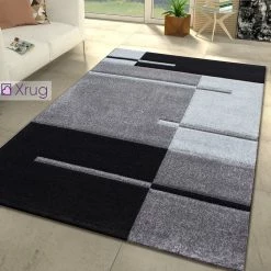 Xrugs Grey Geometric Rug Extra Large Small Woven Runner Contour Cut Patterned Area Mat Living Room Bedroom Carpet