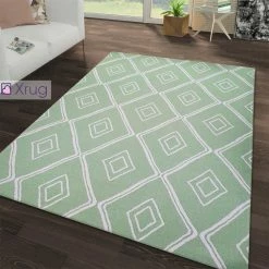 Xrugs Green Cotton Rug Large Small Dimond Patterned Rug Runner Pastel Light Green Carpet Living Room Bedroom Mat Flatweave Washable Rug Cotton Rugs