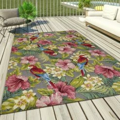Xrug Designer Outdoor Rug Grey Floral Tropical Pattern For Decking Patio Garden Extra Large Small Outdoor Rugs