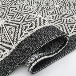 Xrugs Cotton Rugs Cotton Rug Black Geometric Machine Washable Large & Small Flatweave Natural Bedroom Living Room Carpet Mat