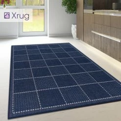 Xrugs Modern Blue Kitchen Rug Non Slip Navy Check Carpet Large Small Runner Heavy Duty Mat
