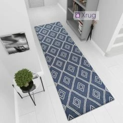 Xrugs Cotton Rugs Runner Rug Geometric 100% Cotton Washable Woven Carpet Natural Diamond Patterned Mat - 75x300cm