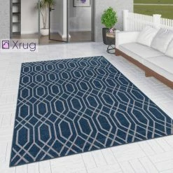 Xrug Outdoor Rug Navy Blue Moroccan Trellis Pattern Geometric Mat For Garden Patio Terrace Balcony Outdoor Rugs