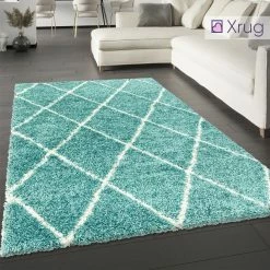 Xrug Blue Rug Teal Fluffy Shaggy Carpet Soft Thick Large Small Dimaond Carpet For Living Room Bedroom
