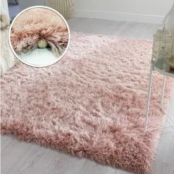 Xrugs Blush Pink Rug Soft Fluffy Sparkle Shaggy Carpet Woven Thick Rug Mat Large Small Modern