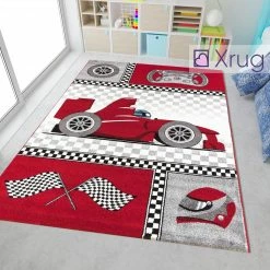 Xrugs Childrens Car Rug Red Grey White Kids Play Carpet Small Large Baby Boys Room Mat
