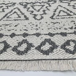 Xrugs Cotton Rug Cream Aztec Grey Pattern With Tassels Washable Large & Small Flatweave Natural Living Room Bedroom Carpet Mat
