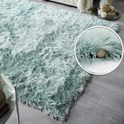 Xrugs Modern Duck Egg Rug Soft Fluffy Sparkle Green Shaggy Carpet Woven Thick Mat Large Small