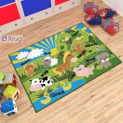 Xrug Kids Rug Animals Farm NON SLIP MACHINE WASHABLE Nursery Play Mat For Bedroom Playroom 100x130cm
