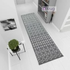 Xrugs Grey Cotton Rug Diamond Berber Pattern Extra Large Small Flatweave Carpet Modern Woven Patterned Mat Cotton Rugs