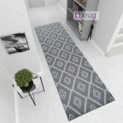 Xrugs Cotton Rugs Runner Rug Geometric 100% Cotton Washable Woven Carpet Natural Diamond Patterned Mat - 75x300cm