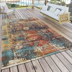 Xrugs Outdoor Rugs Indoor Outdoor Rug Large Blue Terracotta Yellow Colours Abstract Design Patio