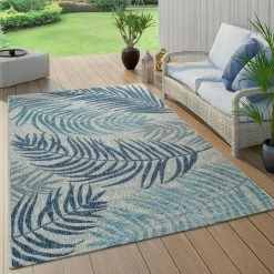 Xrugs Outdoor Rugs Flatweave Outdoor Rug Grey Blue Palm Design Garden Patio Decking Floor Area Mats