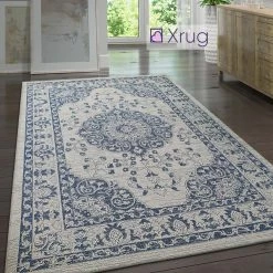 Xrugs Cotton Rug Washable Grey Navy Blue Oriental Pattern Rug Runner Large Small Flat Weave Carpet Mat Cotton Rugs