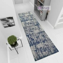 Xrugs Cotton Rug Navy And Grey Flatweave Mottled Small Extra Large XL Woven Mat Living Room Bedroom Carpet Abstract Oil Painting Pattern
