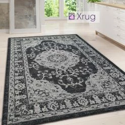 Xrugs Cotton Rugs Black Oriental Rug Cotton Washable Rugs Runners Grey Oriental Traditional Pattern Large Small Flat Weave Carpet