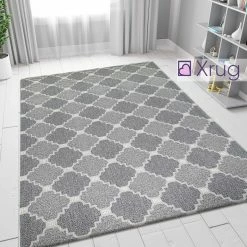 Xrugs Grey Trellis Rug 100% Cotton Large Small XL Rug Runner Washable Flat Weave Carpet Mat Cotton Rugs
