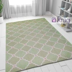 Xrugs Green Cotton Rug Trellis 100% Cotton Small Extra Large Rug Runner Washable Flat Weave Living Room Bedroom Carpet Woven Mat Cotton Rugs