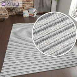 Xrugs Striped Rug Runner Grey White Cream 100% Cotton Washable Woven Carpet Mat Small Large Flat Weave Rugs For Living Room & Bedroom Or Hallway Cotton Rugs
