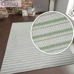 Xrugs Cotton Rug Green Cream Striped Washable Rugs Flat Weave Carpet Woven Mat Runner Small Large Cotton Rugs