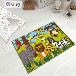 Xrug Kids Animal Rug Washable Anti-Slip Jungle Nursery Carpet Zoo Childrens Playroom Mat