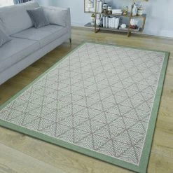 Xrugs Cotton Rugs Cotton Rug Green Beige Geometric Machine Washable Large & Small Flatweave Natural Bedroom Living Room Carpet Mat