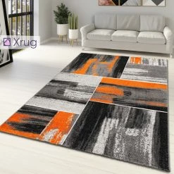 Xrugs Orange And Grey Rug Abstract Geometric Patterned Rug For Living Room Bedroom Lounge Large Small Modern