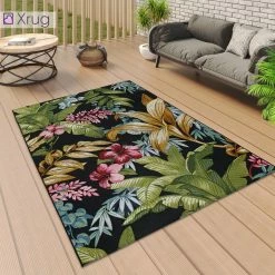 Xrug Outdoor Rug Black Tropical Multicoloured Design For Decking Garden Patio Balcony Large Small Floral Mat