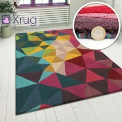 Xrugs Wool Rug Abstract Multicoloured Carpet Modern Natural Thick Geometric Area Mat