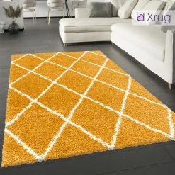 Xrug Mustard Fluffy Rug Yellow Shaggy Soft Thick Large Small Dimaond Carpet For Living Room Bedroom