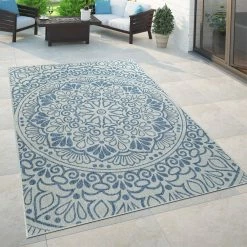 Xrugs Indoor Outdoor Rug Large Grey Blue Oriental Pattern Decking Patio Garden XL Mats Outdoor Rugs