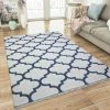 Xrugs Cotton Rugs Cotton Rug Cream Washable Navy Blue Trellis Pattern XL Large & Small Flatweave Natural Living Room Bedroom Carpet