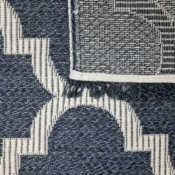 Xrugs Runner Rug Navy Blue 300cm Cotton Machine Washable With Tassels Natural Runner For Bedroom Hallway