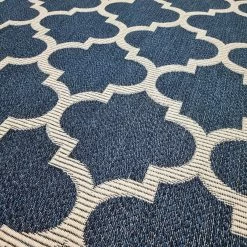 Xrugs Cotton Rugs Washable Navy Blue Trellis XL Large & Small Flatweave Natural Living Room Bedroom Carpet