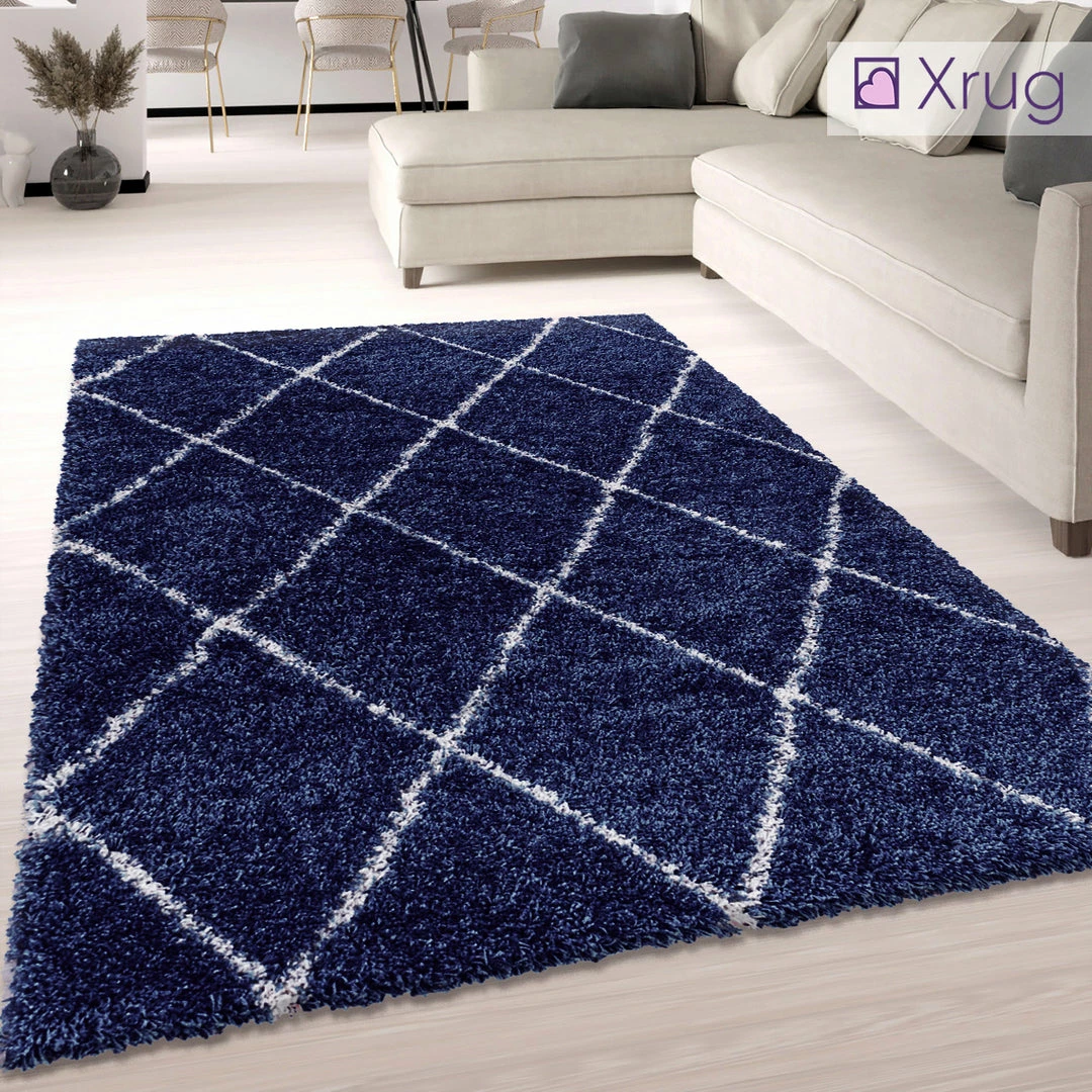 Xrug Shaggy Rug Navy Blue Fluffy Soft Thick Large Small Dimaond Carpet For Living Room Bedroom 1 Xrug Shaggy Rug Navy Blue Fluffy Soft Thick Large Small Dimaond Carpet For Living Room Bedroom