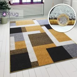 Xrugs Geometric Rug Gold Grey Black Modern Pattern Mat Large Bedroom Lounge Carpet New